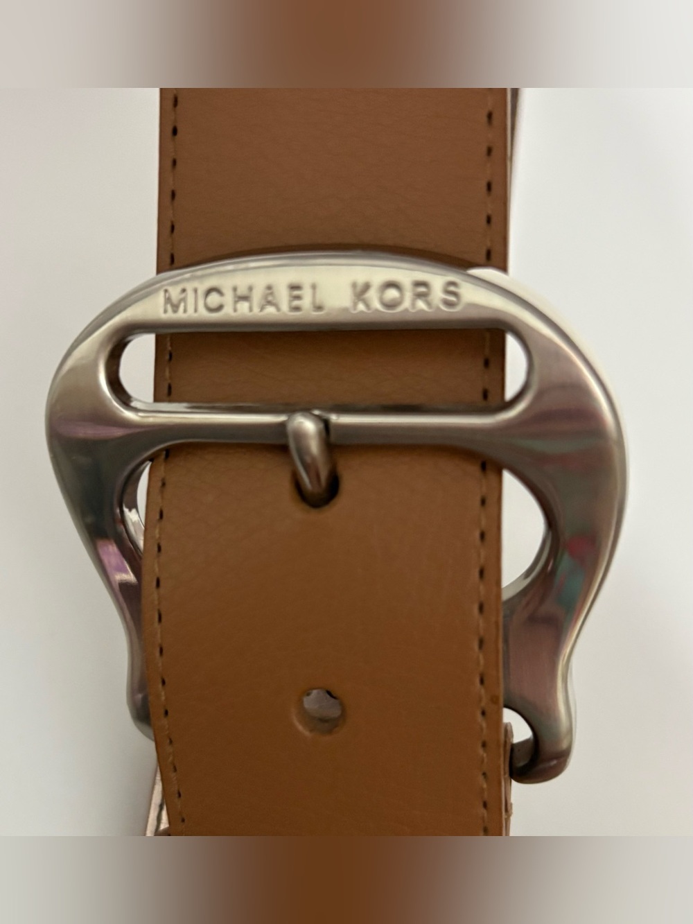 Ladies Michael Kors Tan Synthetic Leather Belt with Silver-Tone Buckle Size Med